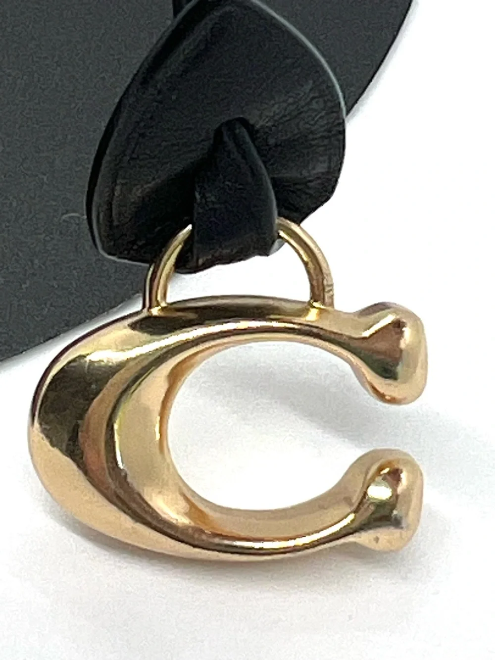 Coach Black Leather Loop Signature C Bag Charm Keychain Gold Tone Hangtag EUC